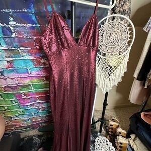 Formal Dark Red or Wine Color Sequin Dress Gown No Label Size Small or XS